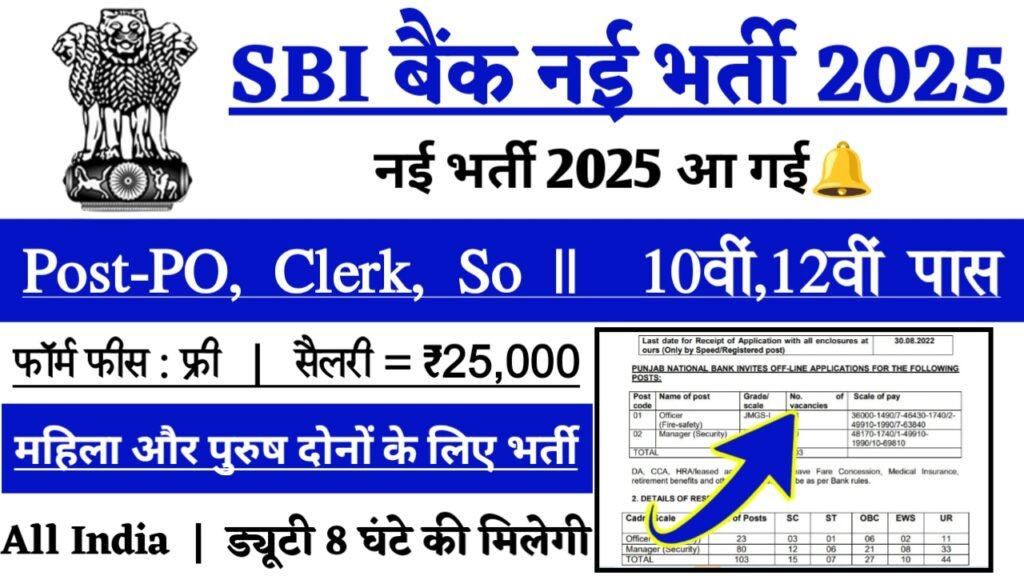 SBI Bank New Vacancy 2025- स्टेट बैंक ऑफ़ इंडिया के अंतर्गत 9145 पदों पर आई भर्ती