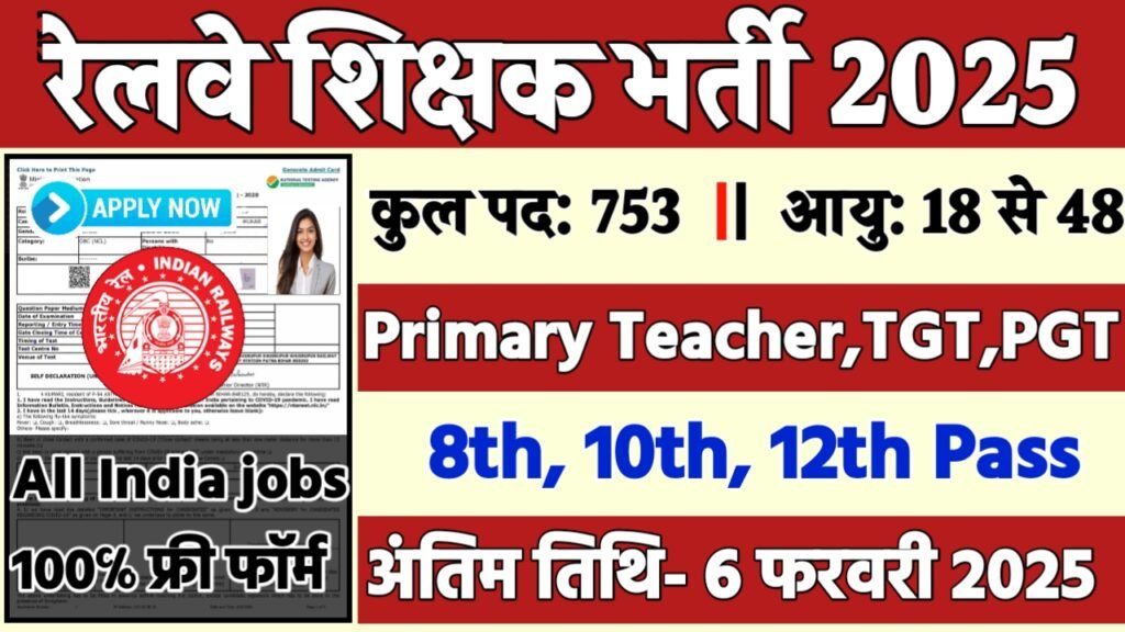 Railway Teacher Recruitment 2025: रेलवे शिक्षक के अंतर्गत 753 पदों पर आई भर्ती