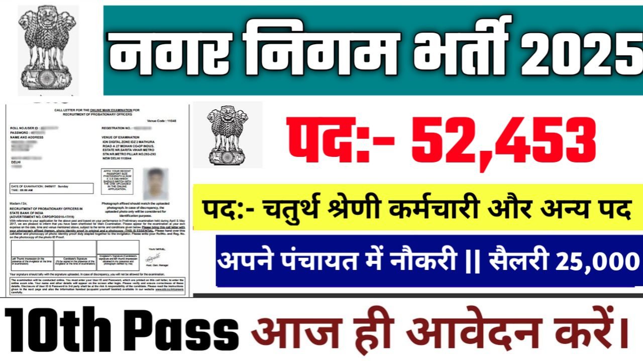 Nagar Nigam New Vacancy 2025- नगर निगम भर्ती 2025, Authoritative Notice Out
