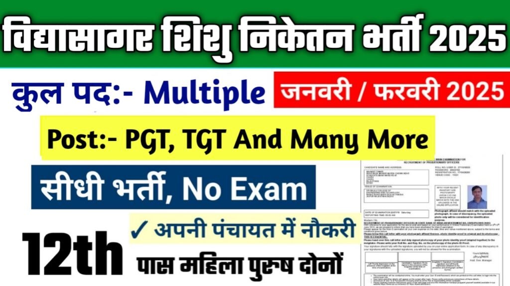 Government School New Vacancy 2025- विद्यासागर शिशु निकेतन भर्ती 2025, Authoritative Notice Out