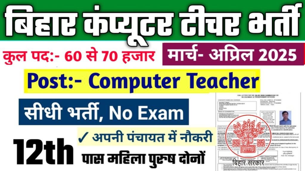 Bihar Computer Teacher New Vacancy 2025- बिहार कंप्यूटर टीचर भर्ती 2025, Authoritative Notice Out