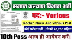 Samaj Kalyan Vibhag New Vacancy 2025- समाज कल्याण विभाग भर्ती 2025, Authoritative Notice Out