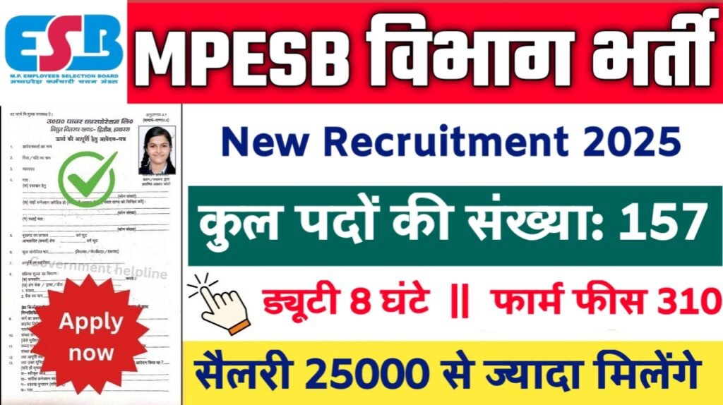 MPESB New Vacancy 2025- मध्य प्रदेश कर्मचारी चयन बोर्ड भर्ती 2025, Authoritative Notice Out