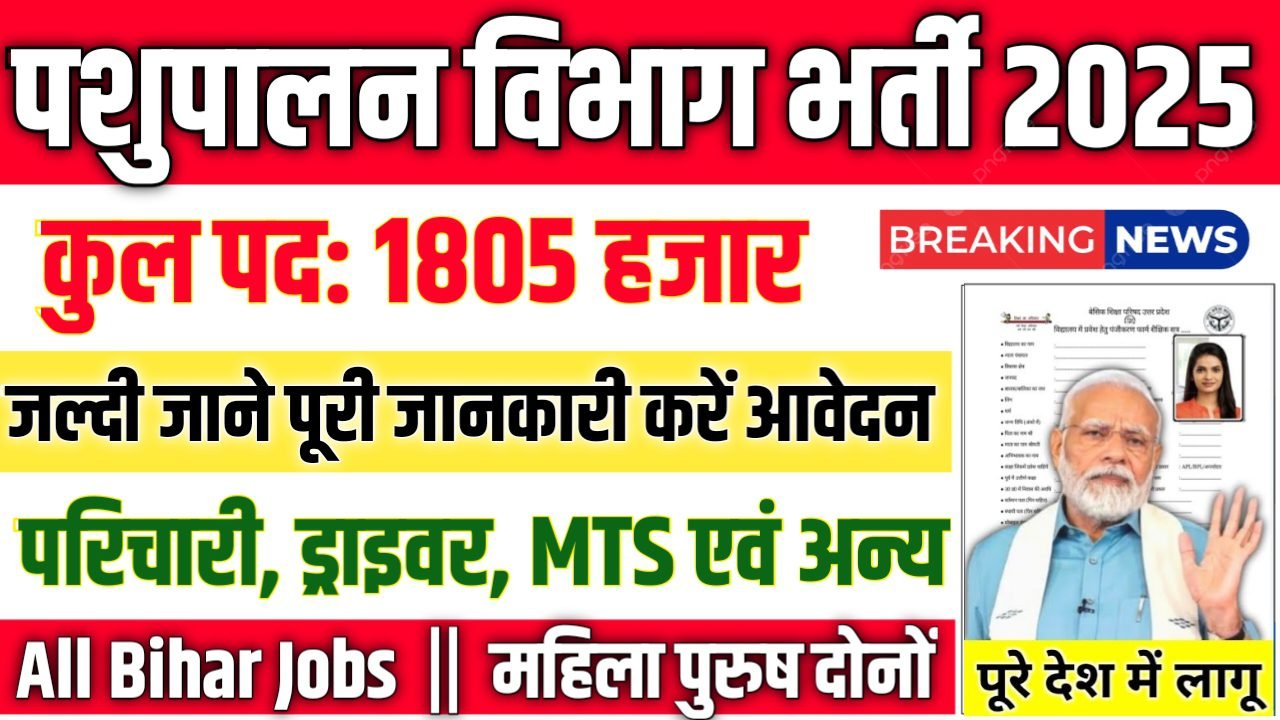 Bihar Pashupalan Vibhag New Vacancy 2025- पशुपालन विभाग भर्ती 2025, Authoritative Notice Out