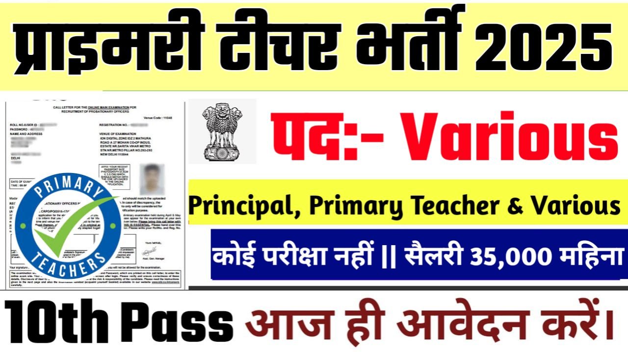 Primary Teacher New Vacancy 2025- प्राइमरी टीचर भर्ती 2025, Authoritative Notice Out