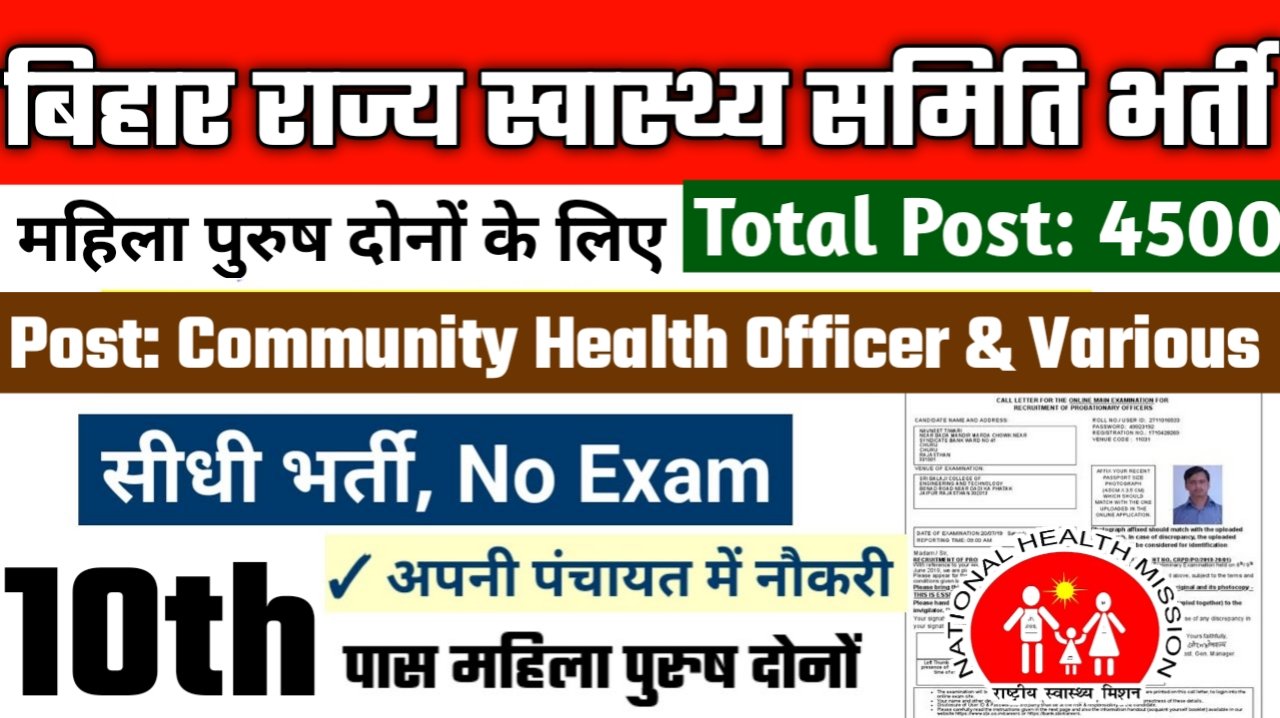 Bihar CHO New Vacancy 2025- बिहार राज्य स्वास्थ्य समिति भर्ती 2025, Authoritative Notice Out