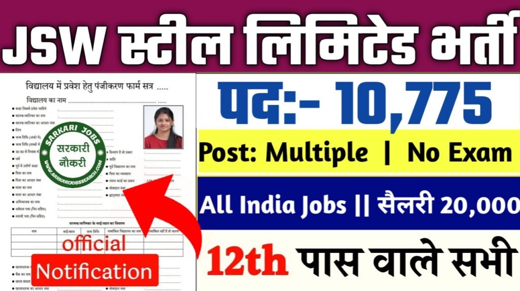 JSW Steel Limited New Vacancy 2025- 10वीं/12वीं पास के लिए 10,000+ नौकरियाँ, सैलरी ₹20,000-75,000