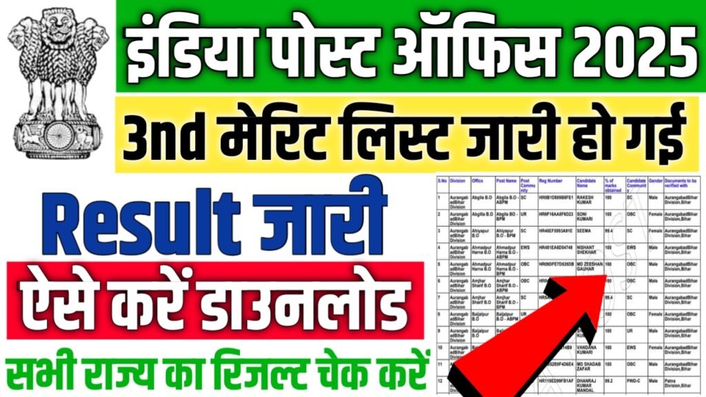 India Post GDS 3rd Merit List 2025 Out : India Post 3rd Merit List OUT -@indiapostgdsonline.gov.in