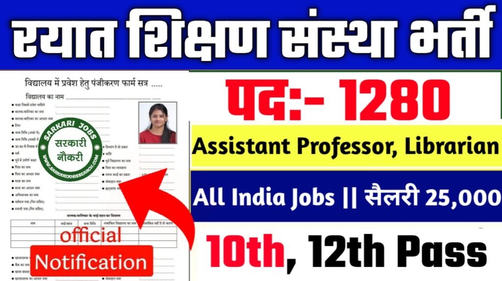 Rayat Shikshan Sanstha New Vacancy 2025- रयात शिक्षण संस्था मे 1280 पदों पर बम्फर् भर्ती