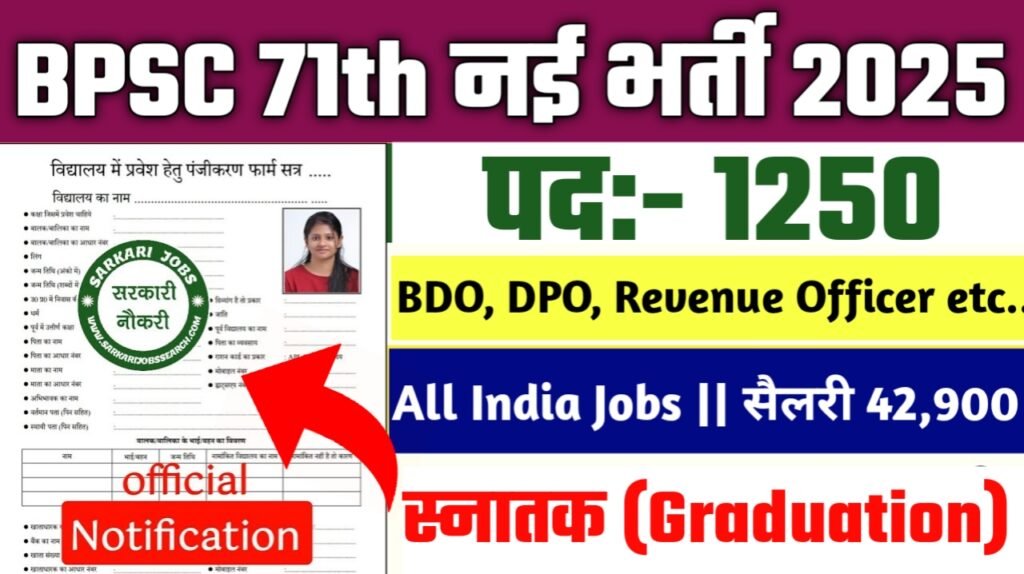 BPSC 71th New Vacancy 2025- BPSC मे 1250 पदों पर बम्फर् भर्ती, जाने सारी जनकारी