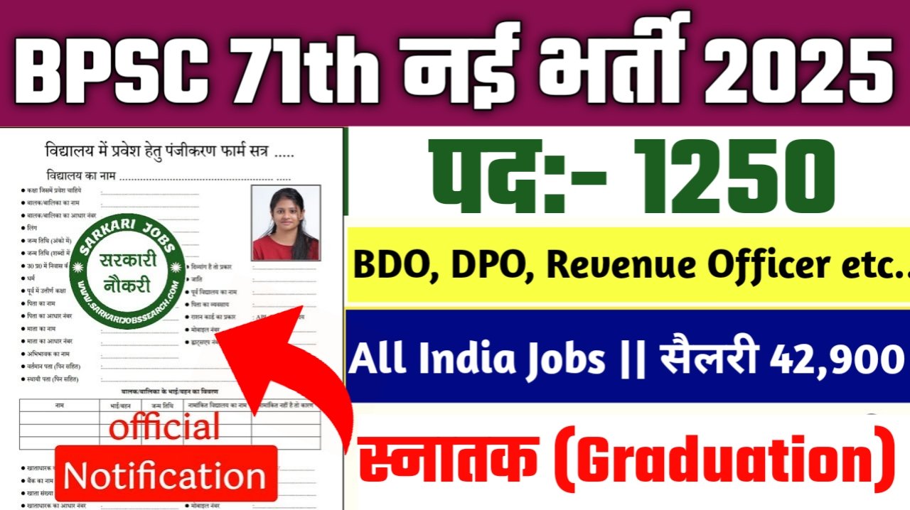 BPSC 71th New Vacancy 2025- BPSC मे 1250 पदों पर बम्फर् भर्ती, जाने सारी जनकारी