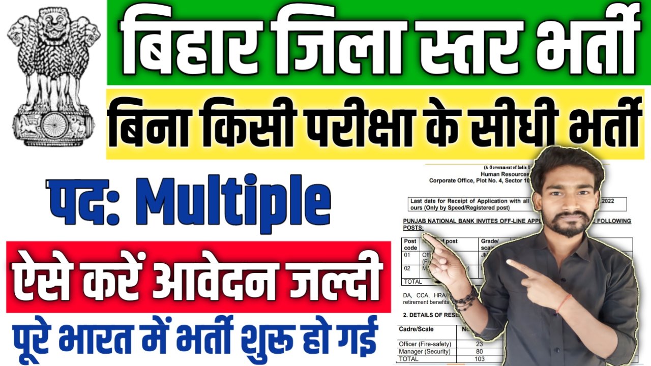 Bihar Jila Level New Vacancy 2025- बिहार में जिला स्तर पर अलग-अलग प्रकार के पदों 10वीं/12वीं पास करे आवेदन