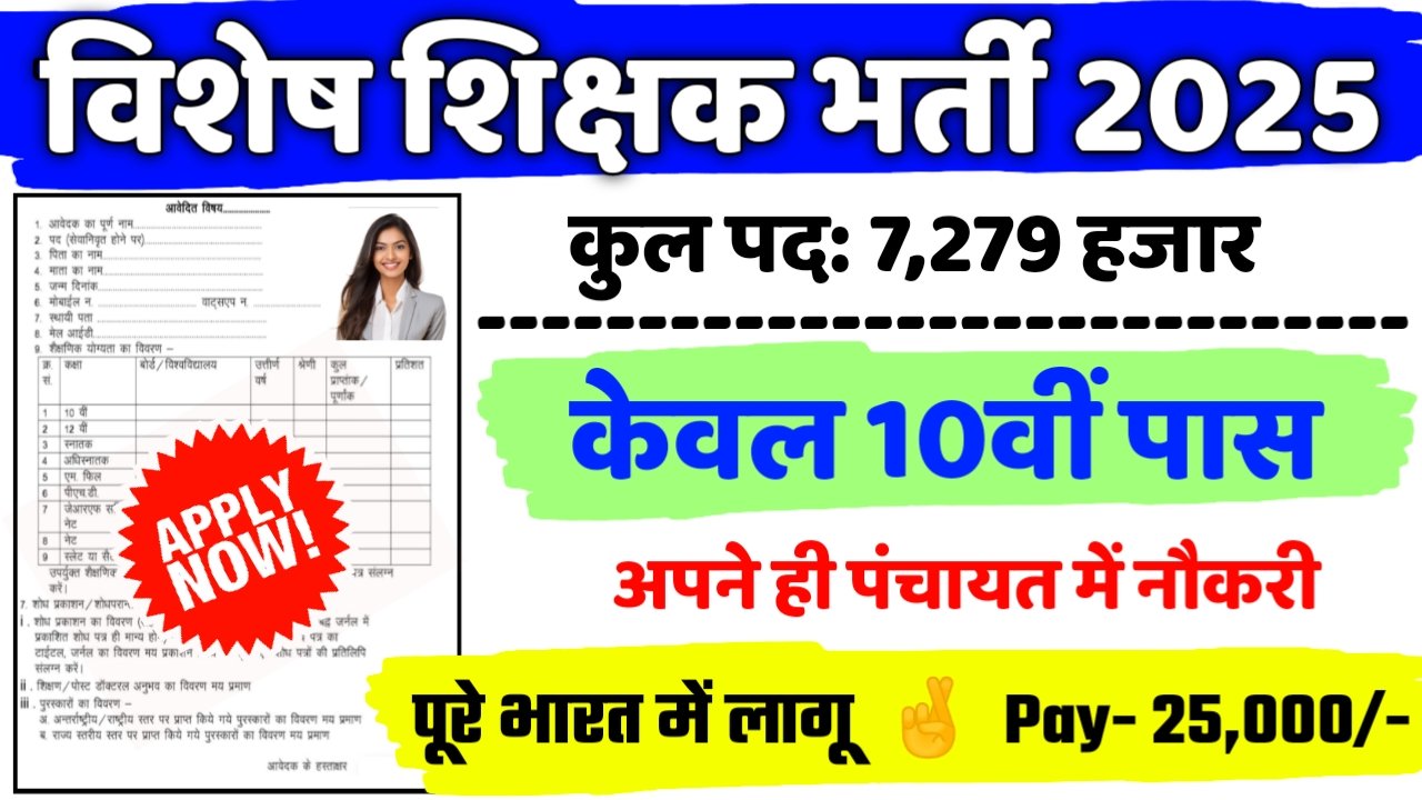Special Teacher New Vacancy 2025- विशेष शिक्षक में 7279 पदों पर आई बंपर भर्ती, 12वीं पास करें आवेदन