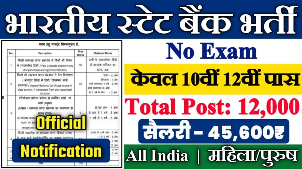 State Bank of India New Vacancy 2025- भारतीय स्टेट बैंक में 12000 पदों पर आई बंपर भर्ती
