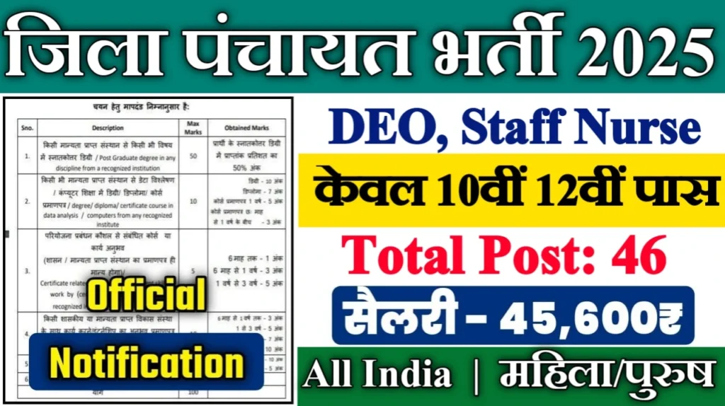 District Panchayat New Vacancy 2025- जिला पंचायत में डाटा एंट्री ऑपरेटर स्टाफ नर्स के पदों पर आई बंपर भर्ती