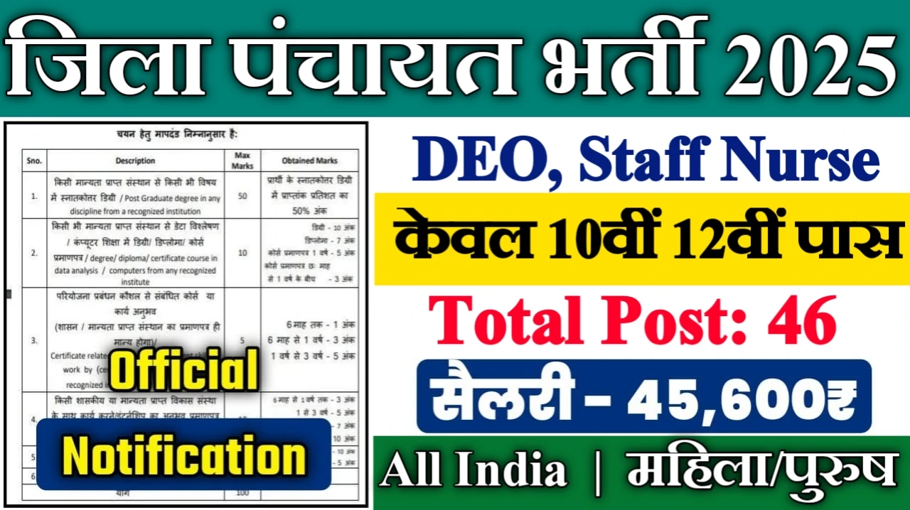 District Panchayat New Vacancy 2025- जिला पंचायत में डाटा एंट्री ऑपरेटर स्टाफ नर्स के पदों पर आई बंपर भर्ती