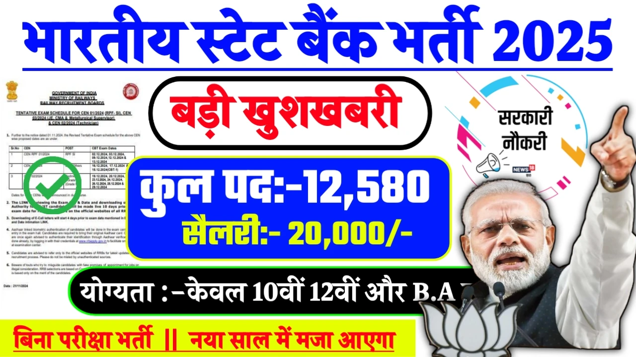 SBI New Naukri 2025- भारतीय स्टेट बैंक (एसबीआई) में 12580 नए पदों पर भर्ती शुरू हो गई है।