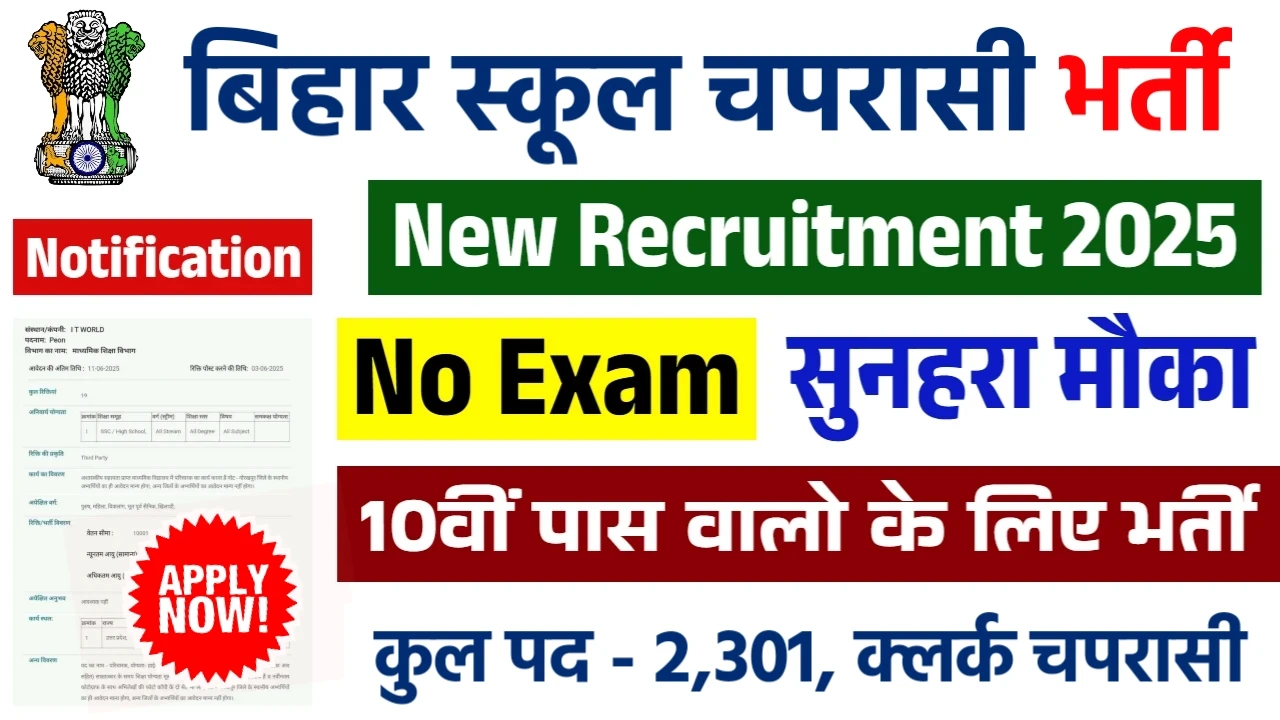 Bihar School Clerk Peon Bharti 2025