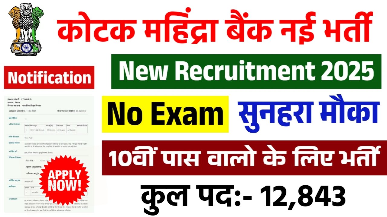 Kotak Mahindra Bank Bharti 2025: 12000+ पदों पर बंपर भर्ती, 12वीं पास भी करें अप्लाई – जानें पूरी प्रक्रिया