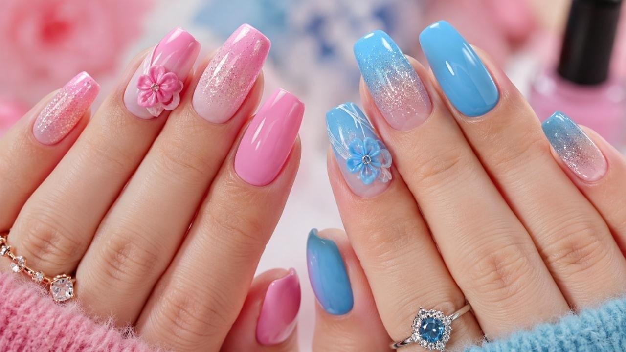 Viral Pink & Blue Glam Nails You Need to Try – Stylish, Fun, and Trendy Designs