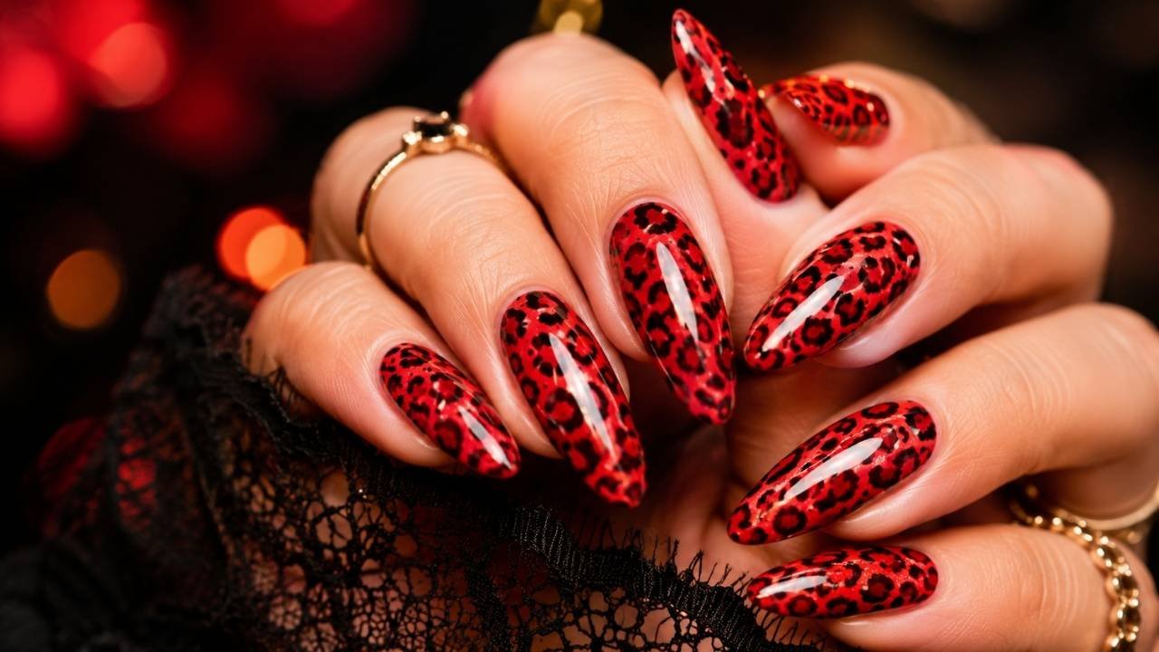 Bold Red Leopard Print Nails That Turn Heads Instantly with Fierce Fashion Style