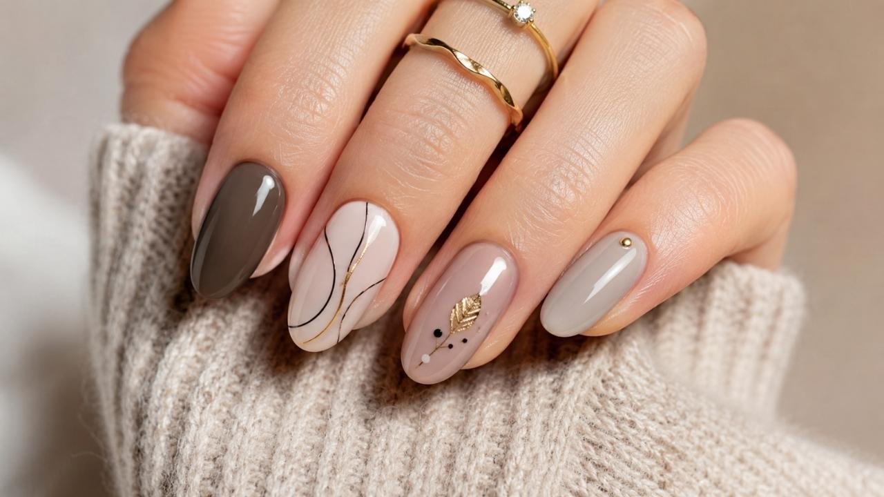 Chic Neutral Nail Ideas with Modern Art Details for an Elegant Seasonal Look