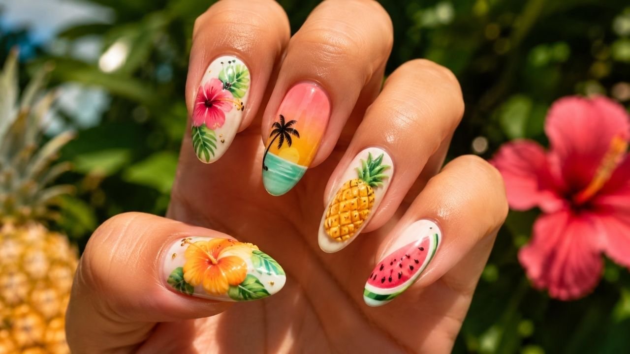 2026 Tropical Summer Nails | Vibrant Fruit & Floral Almond Designs